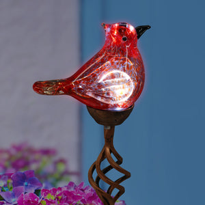 Solar Glass Red Cardinal with Metal Finial Garden Stake, 5.5 by 31 Inches | Shop Garden Decor by Exhart