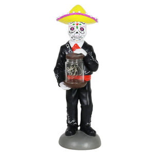 Day of the Dead Man with LED Sparkle Light Jar and Battery Powered Automatic Timer, 14 Inches tall | Exhart