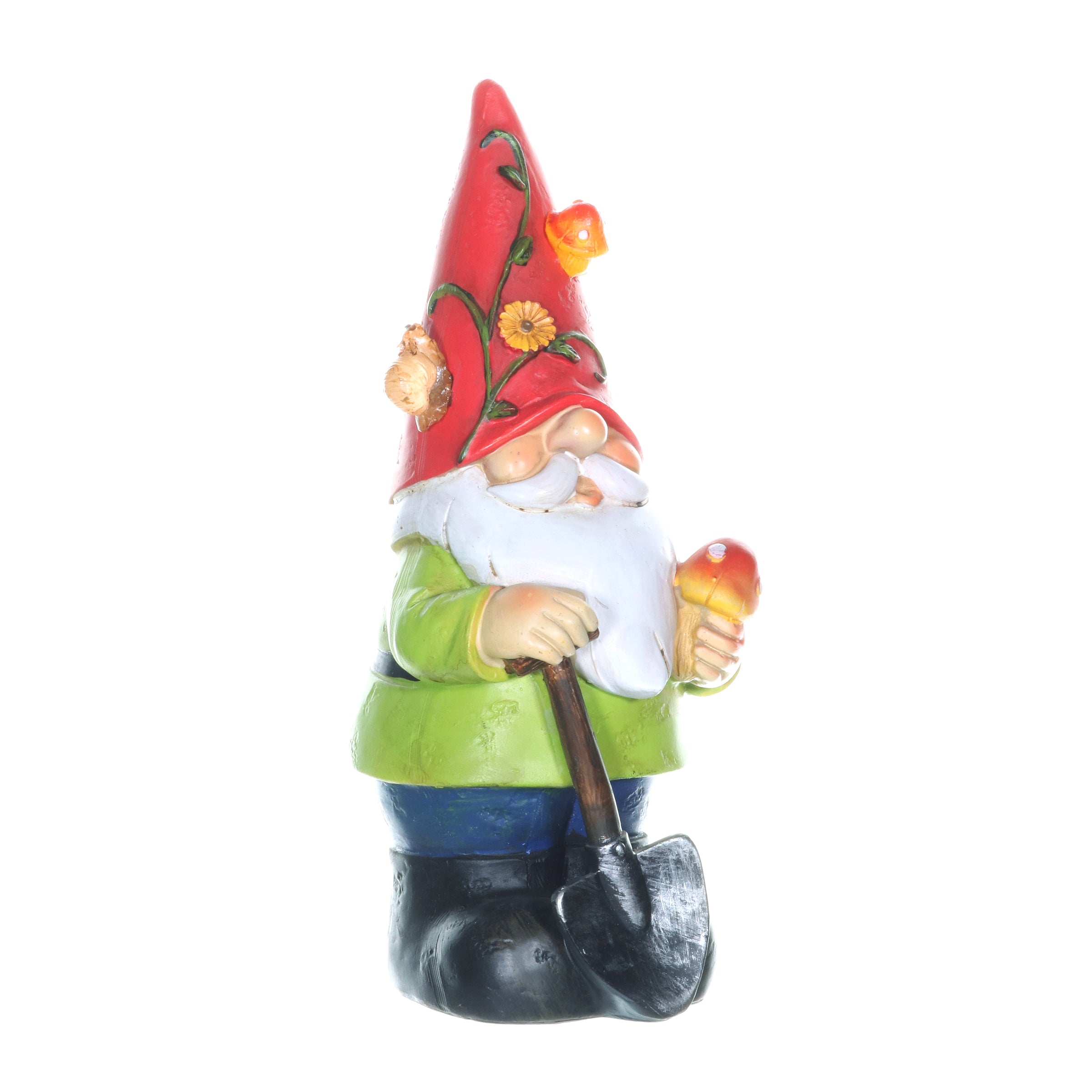 Solar Red Hat Roy Garden Gnome Statue with Shovel, 10 Inch | Shop Garden Decor by Exhart