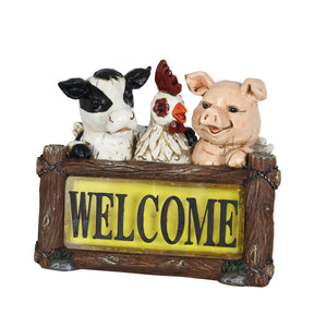 Solar Farm Animal Welcome Sign Garden Statue, 11 by 10 Inches | Shop Garden Decor by Exhart