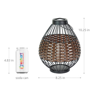 Solar Black Metal and Brown Plastic Rattan Lantern, 8.5 by 22 Inches | Shop Garden Decor by Exhart