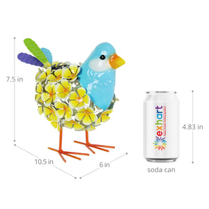 Solar Yellow Metal Song Bird with 38 LEDs in a Flower Body Garden Statue, 6 by 7.5 Inches | Shop Garden Decor by Exhart