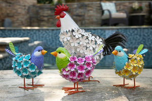 Solar Yellow Metal Song Bird with 38 LEDs in a Flower Body Garden Statue, 6 by 7.5 Inches | Shop Garden Decor by Exhart