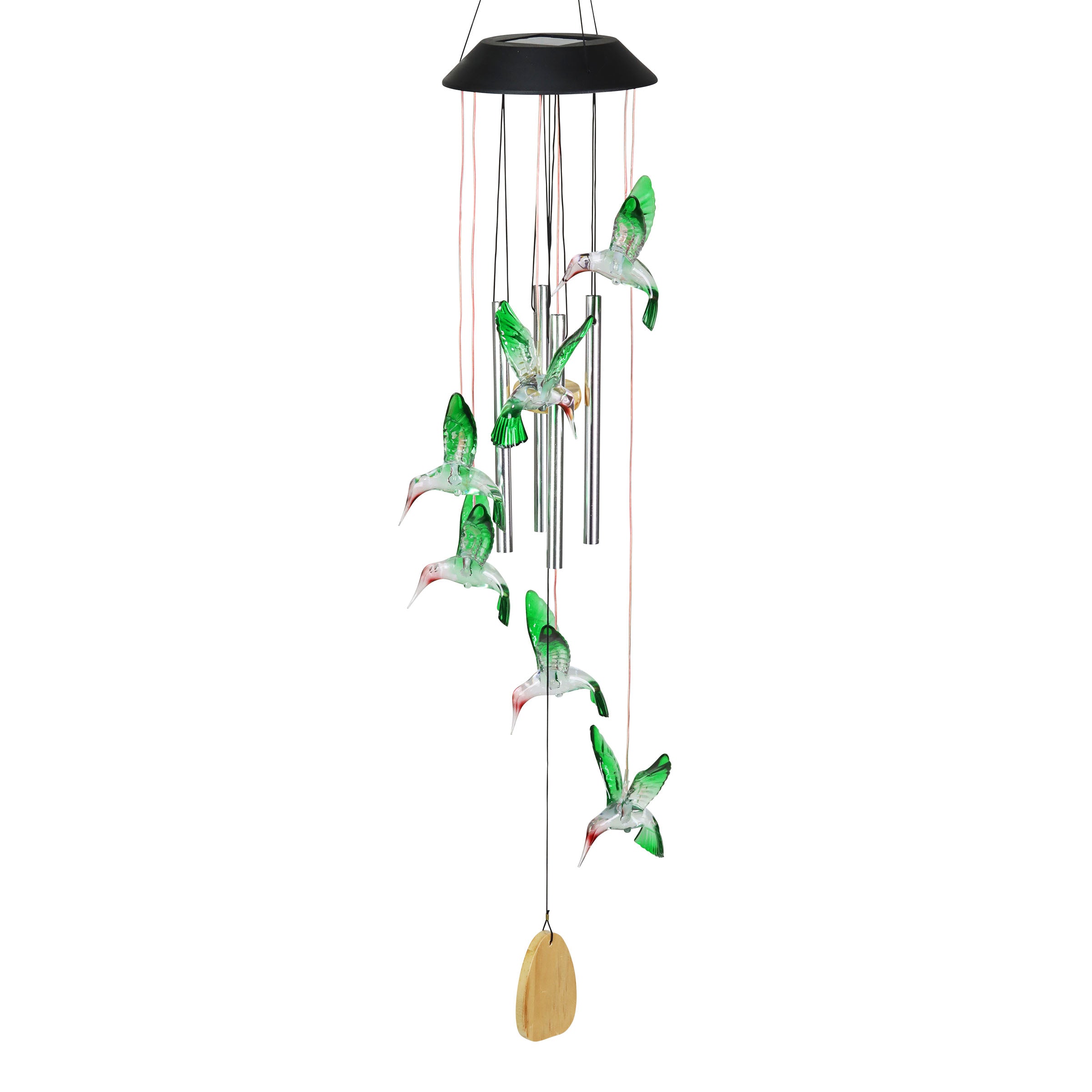 Solar Hummingbird Acrylic and Metal Wind Chime with Color Changing LED lights