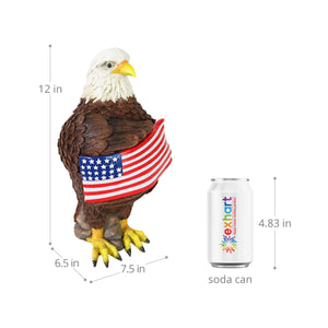 Solar Hand Painted Bald Eagle Garden Statue with Illuminating USA Flag, 7.5 by 12 Inches | Shop Garden Decor by Exhart