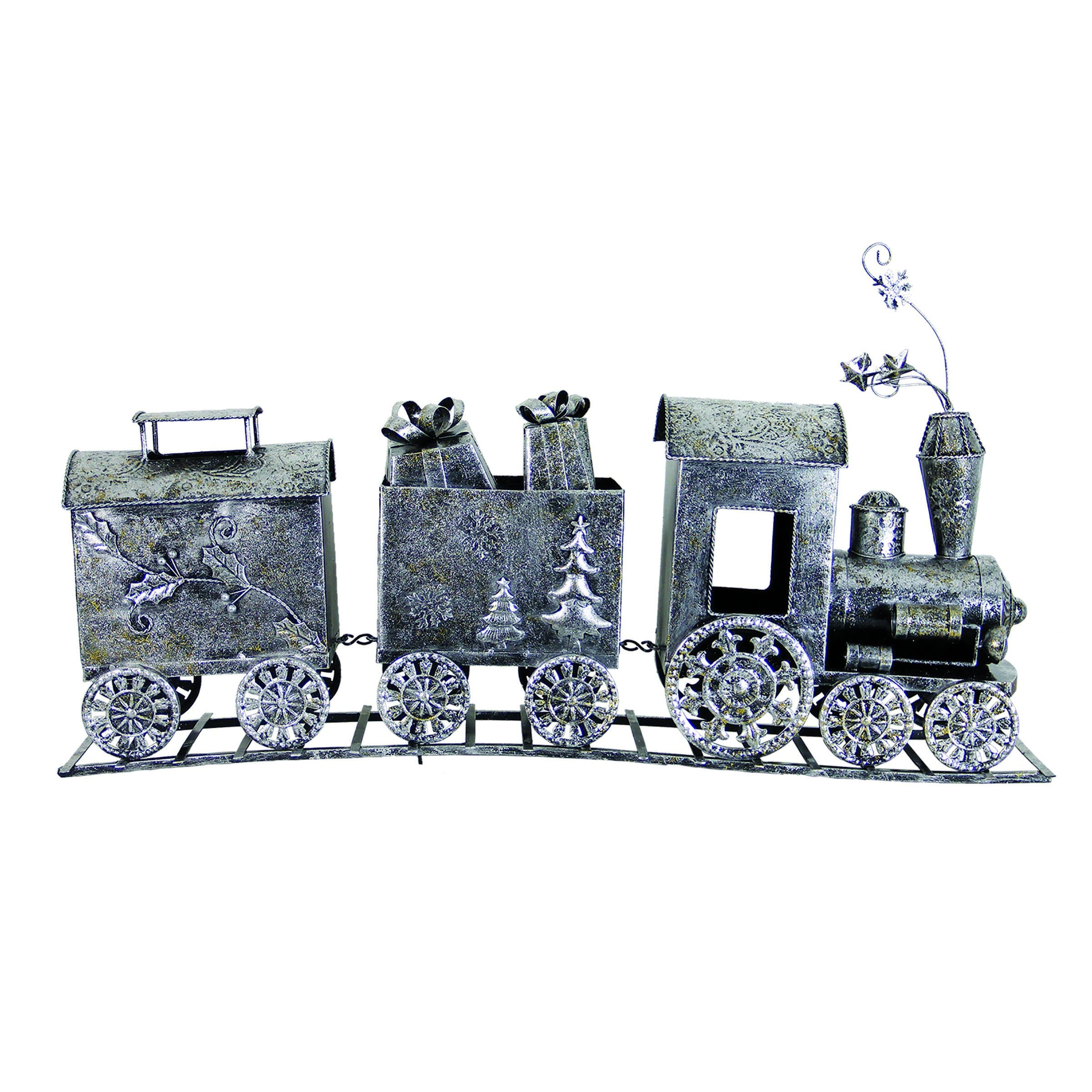 3 part Metal Holiday Train Statue - Thumbnail 2