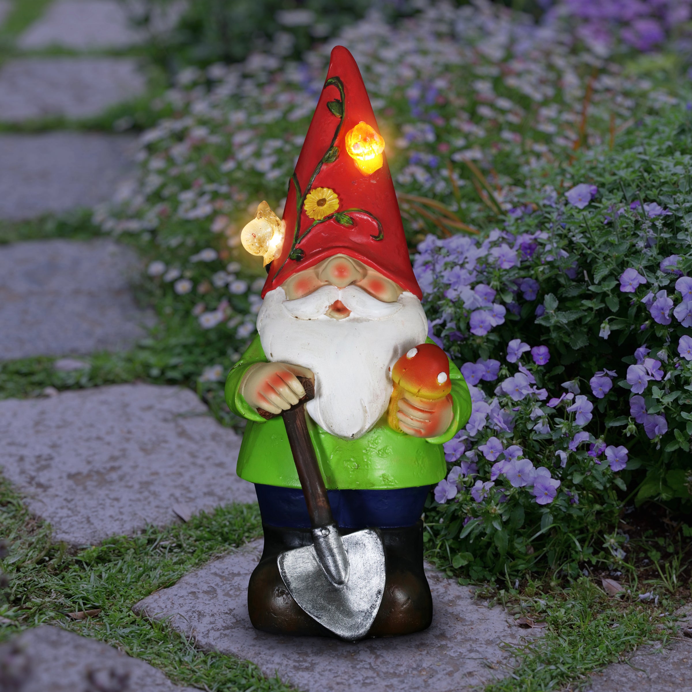 Solar Red Hat Roy Garden Gnome Statue with Shovel, 10 Inch | Shop Garden Decor by Exhart