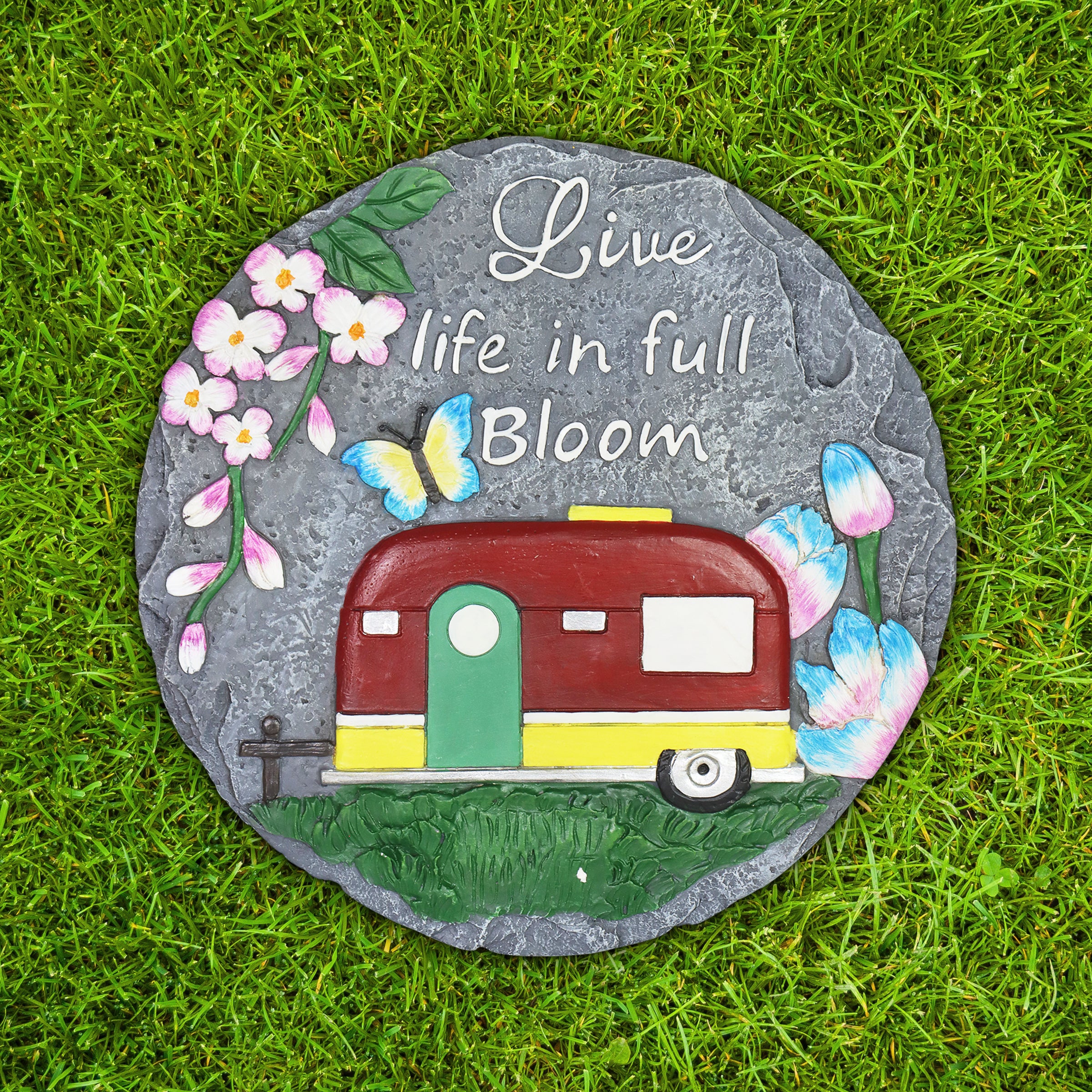 Vintage Trailer Garden Stepping Stone "Live Life in Full Bloom"