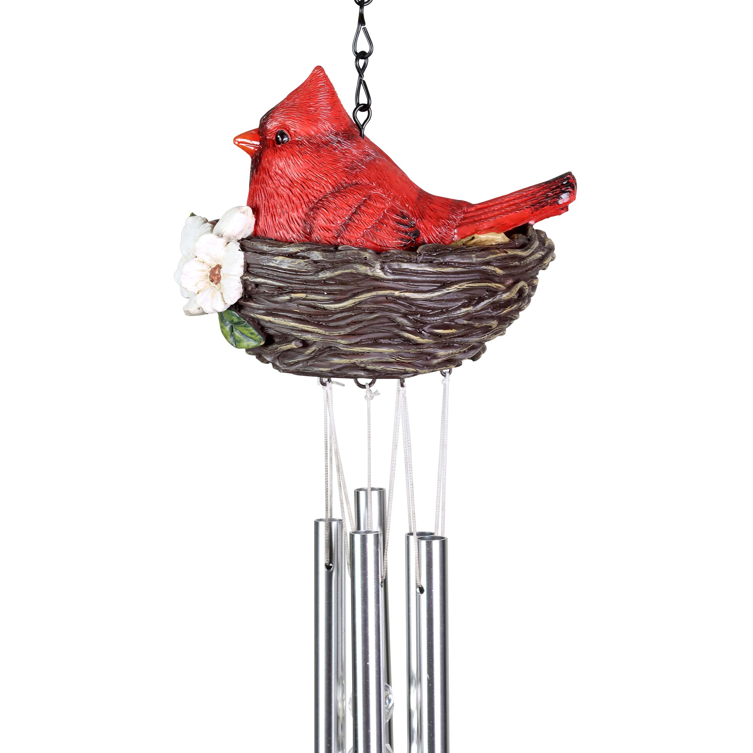 Nesting Cardinals with Flowers Hand Painted Resin Hanging Wind Chime - Thumbnail 5