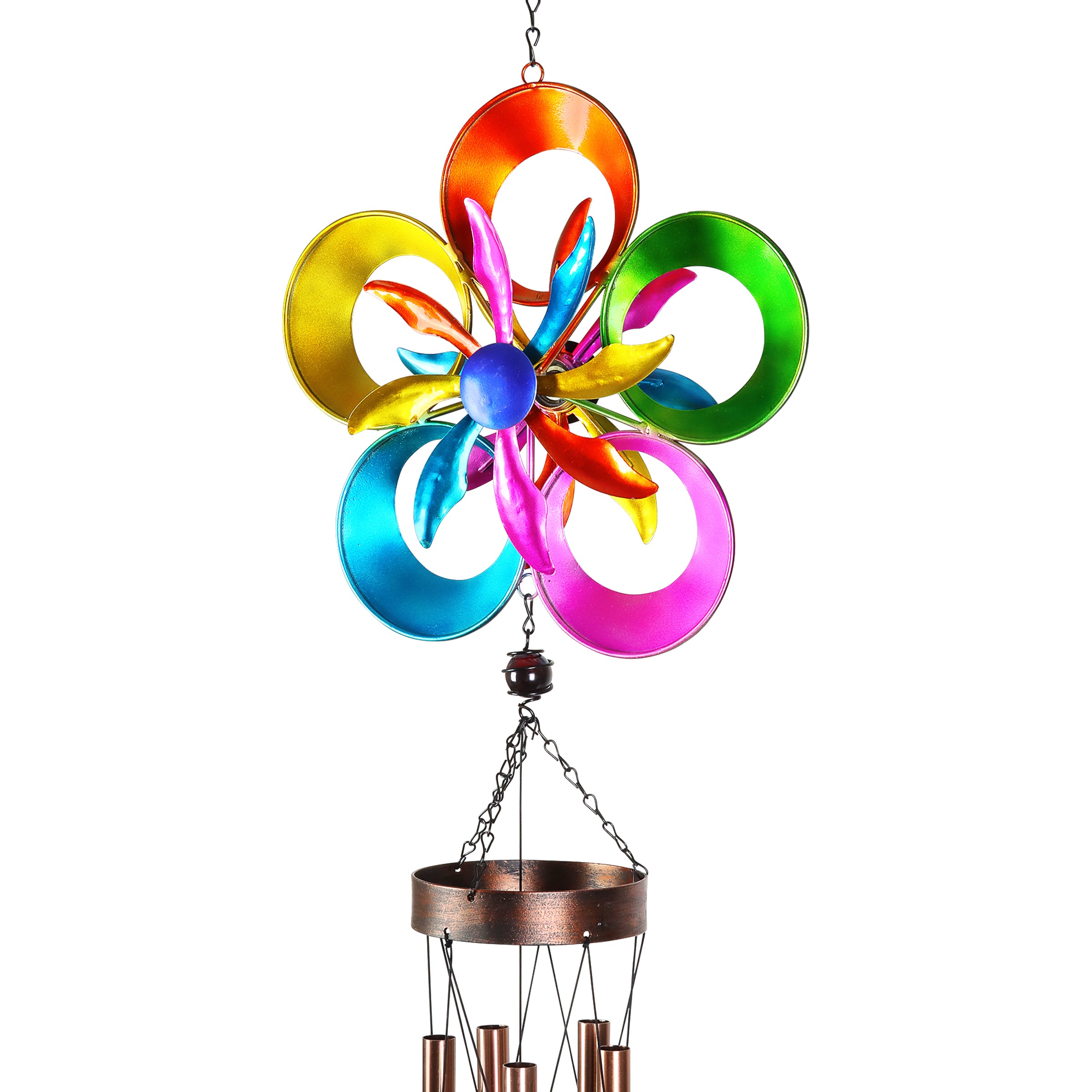 Double Spinning Metal Rainbow Pinwheel Wind Chime - Thumbnail 2
