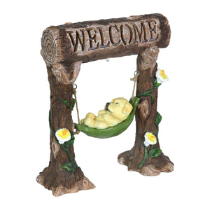 Solar Dog in a Welcome Hammock Hand Painted Garden Statuary, 9.5 by 10.5 Inches | Shop Garden Decor by Exhart