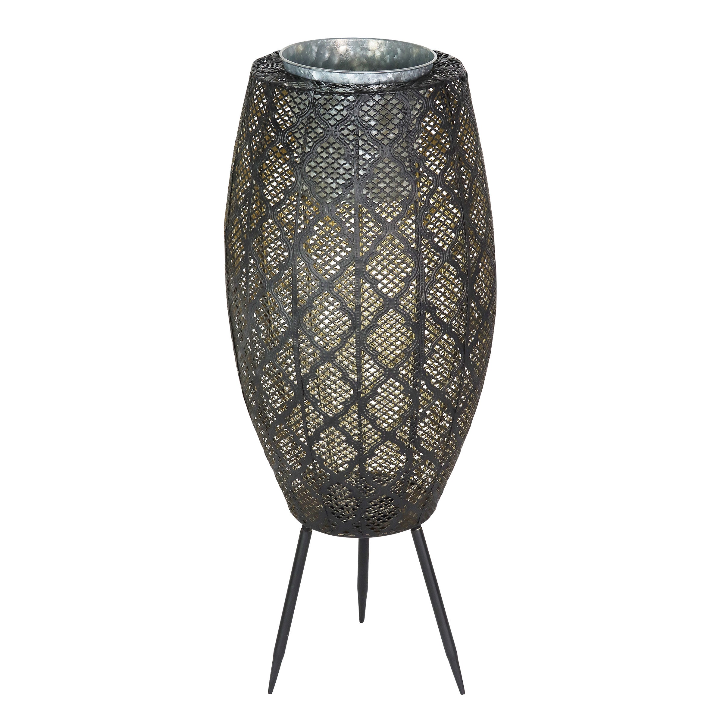 Black Metal Filigree Planter with 30 LED lights on a Battery Operated Timer - Thumbnail 4