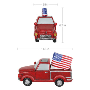 Solar Red Patriotic Garden Truck Statue with American Flag, 6.5 by 11 Inch | Shop Garden Decor by Exhart
