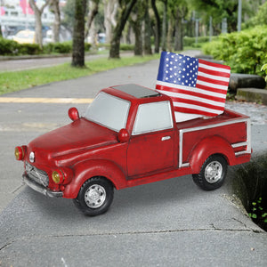 Solar Red Patriotic Garden Truck Statue with American Flag, 6.5 by 11 Inch | Shop Garden Decor by Exhart