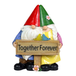 Solar Hand Painted Gnome Couple Garden Statue with Together Forever Sign, 4.5 by 9.5 Inches | Shop Garden Decor by Exhart