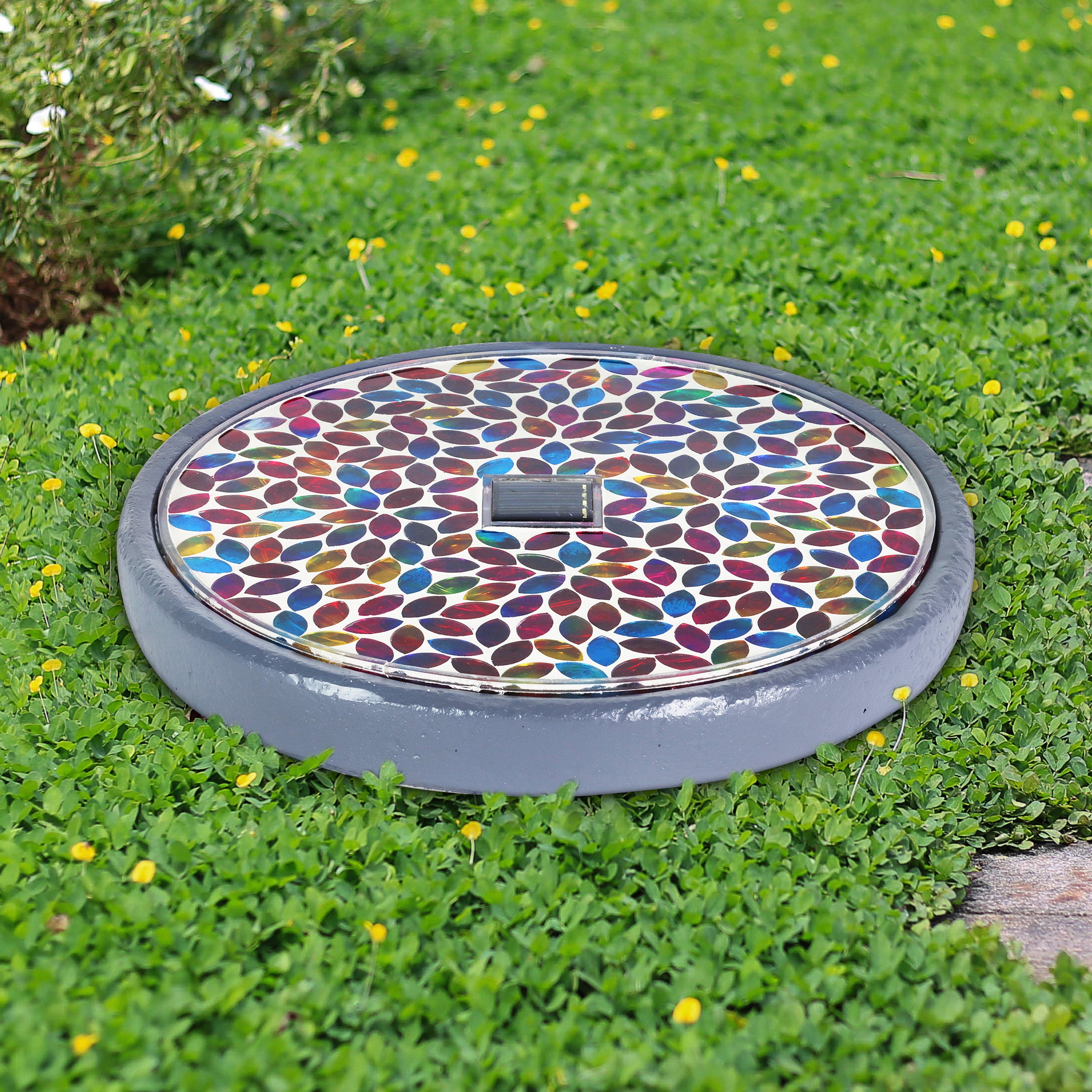Solar Mosaic Glass Leaf Design in Cement Stone - Thumbnail 3