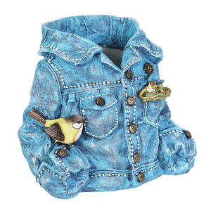 Hand Painted Blue Jean Jacket with Birds Resin Planter, 14.5 by 11.5 Inches | Shop Garden Decor by Exhart