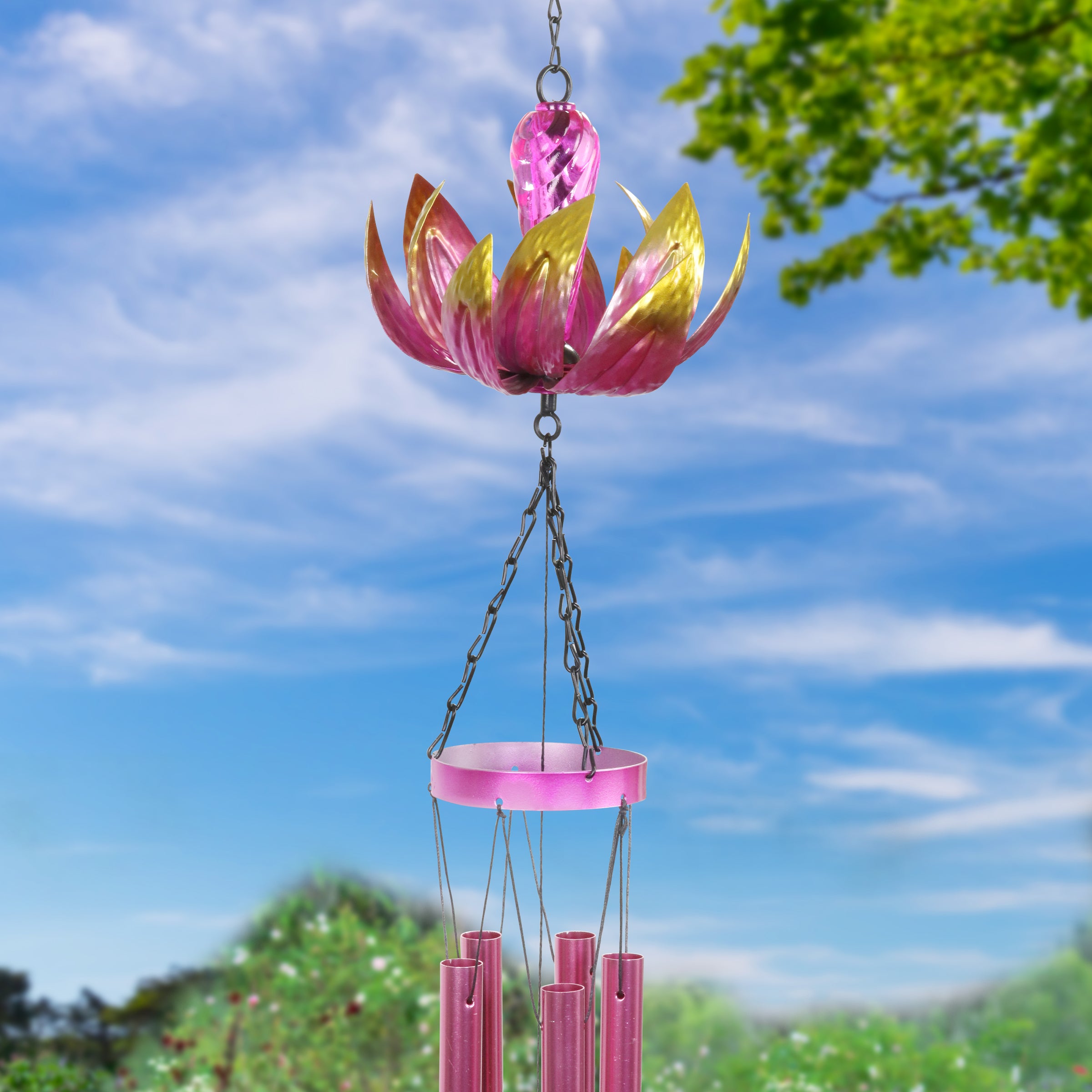 Spinning Pink Lotus Wind Chime - Thumbnail 4