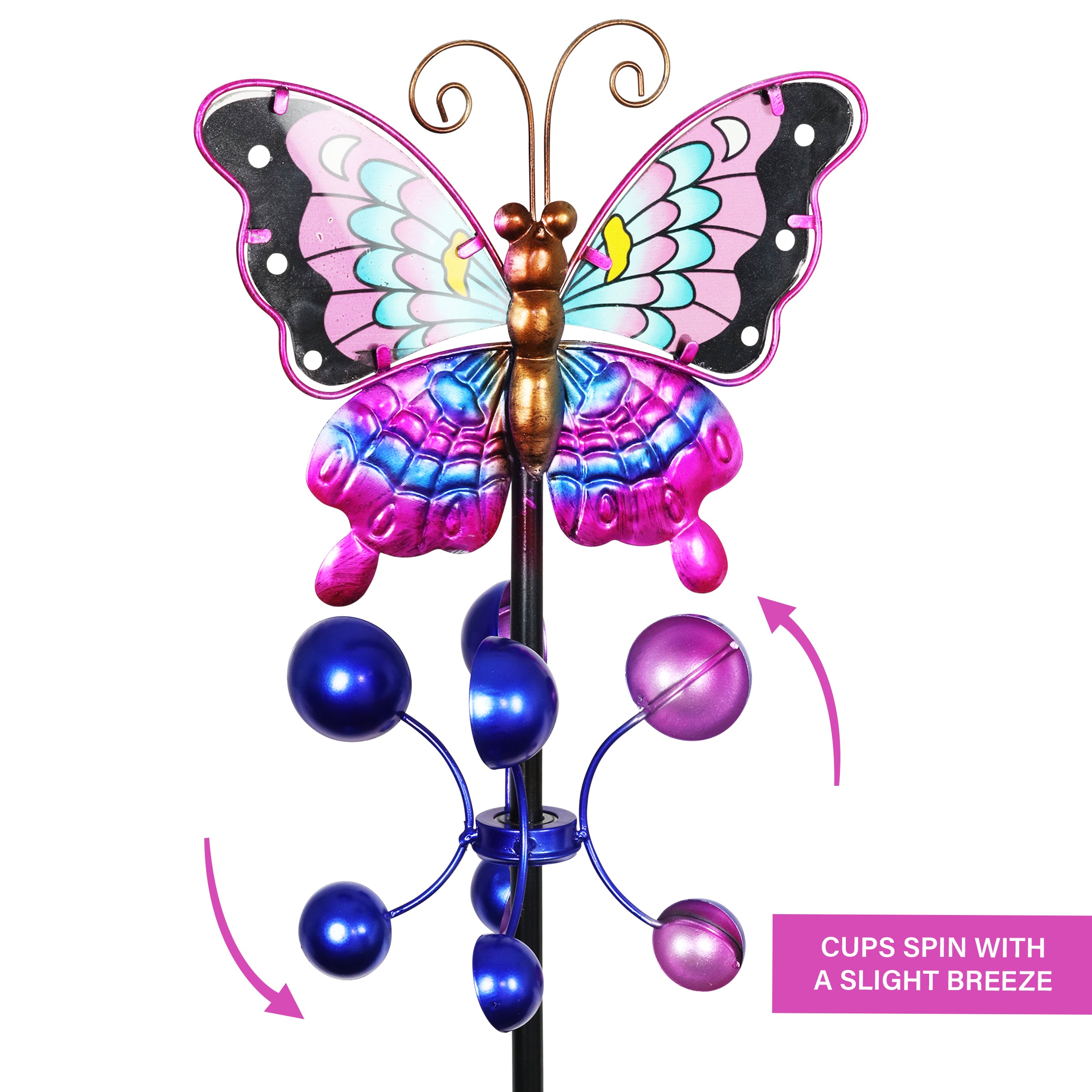 Hand Painted Butterfly Wind Spinner Garden Stake - Thumbnail 3