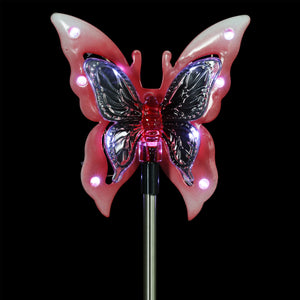 Solar Acrylic and Metal Pink Butterfly Garden Stake with Twelve LED Lights, 4 by 34 Inches | Shop Garden Decor by Exhart