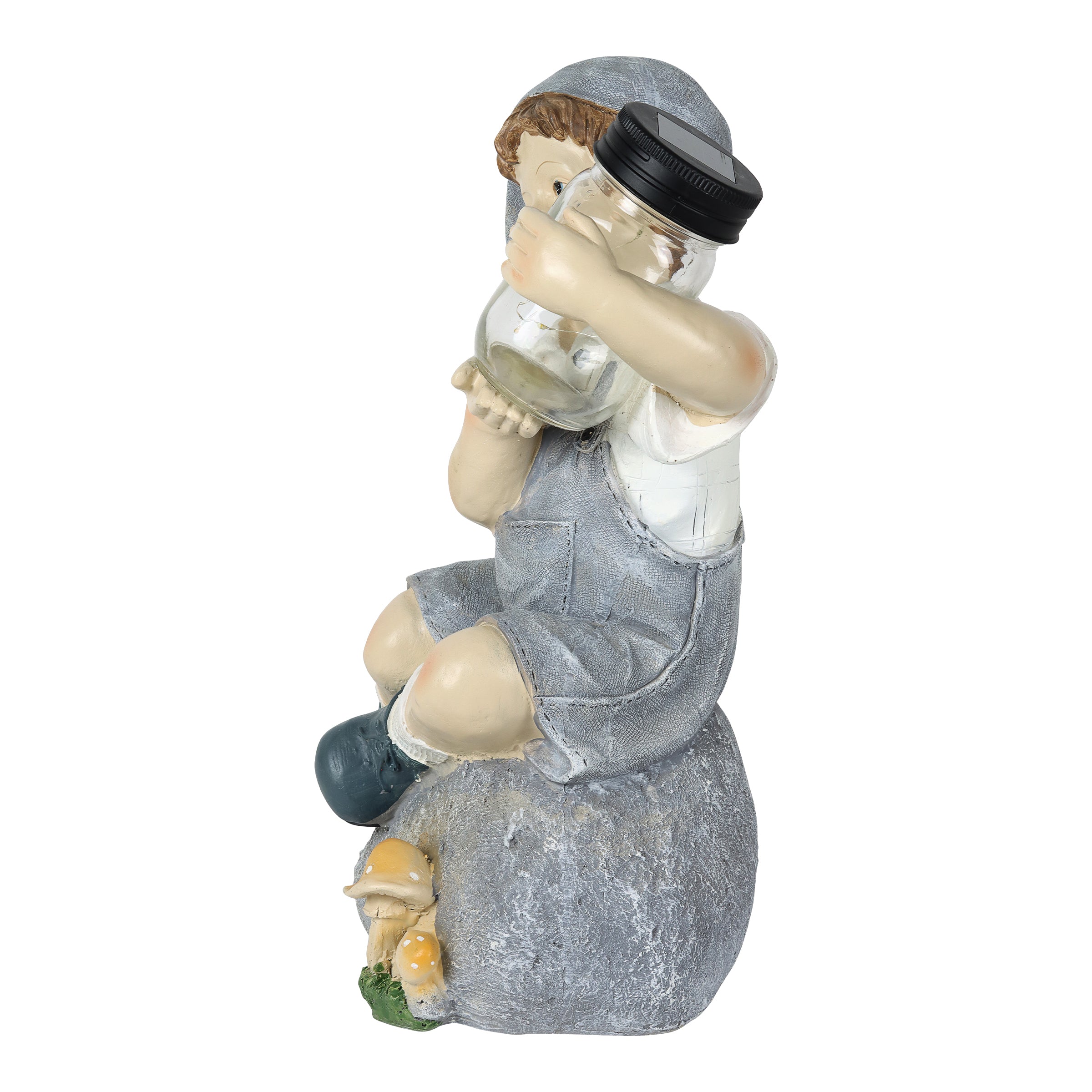 Solar Boy Holding a LED Firefly Jar Garden Statuary - Thumbnail 4