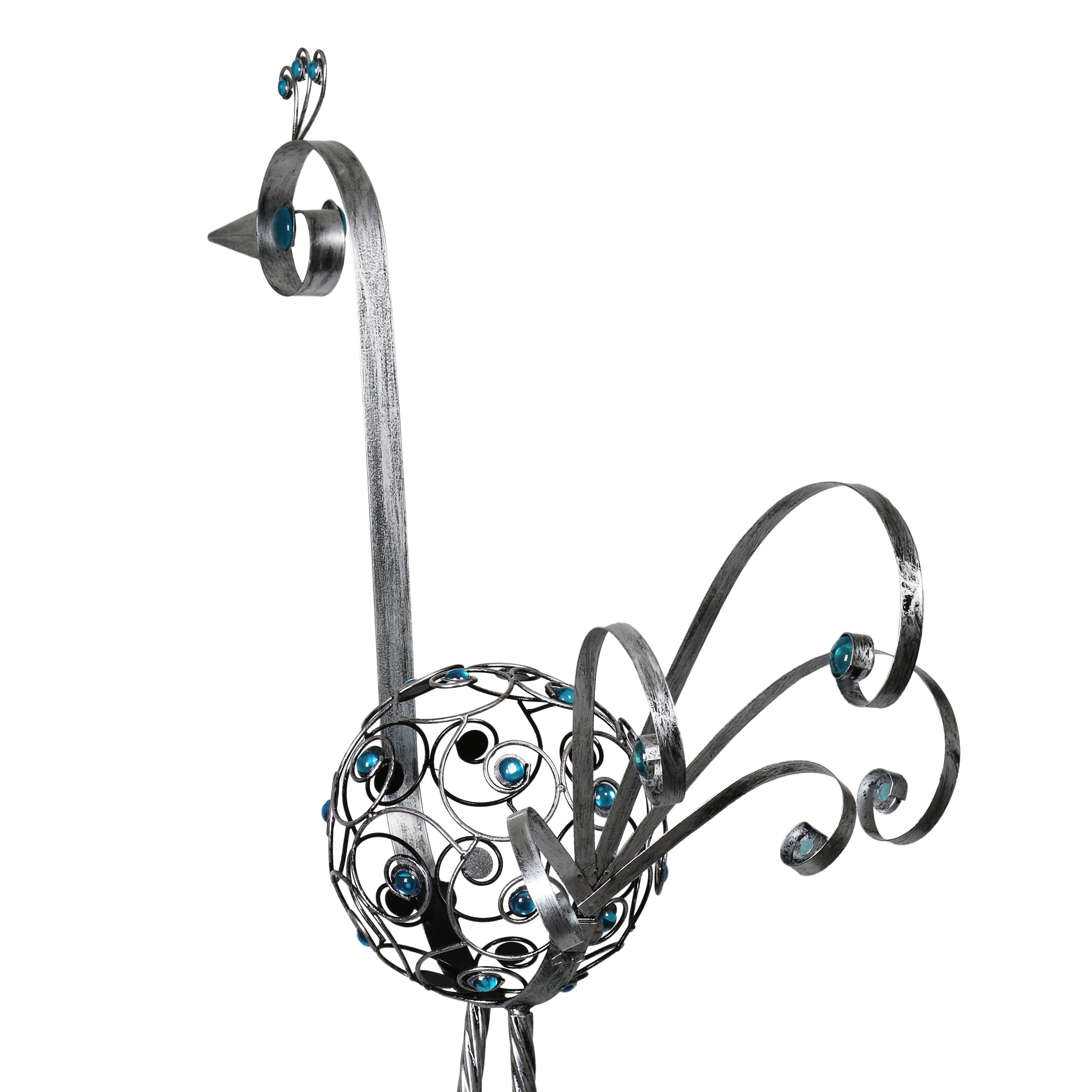Pewter Filigree Bird with Blue Beads Garden Statue - Thumbnail 3