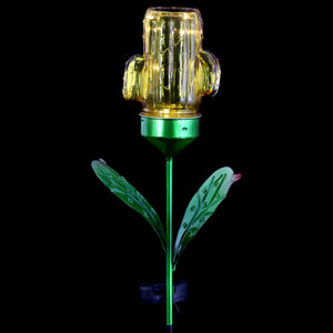 Solar Yellow Cactus Garden Stake with 3 LED lights, 5 by 32 Inches | Shop Garden Decor by Exhart