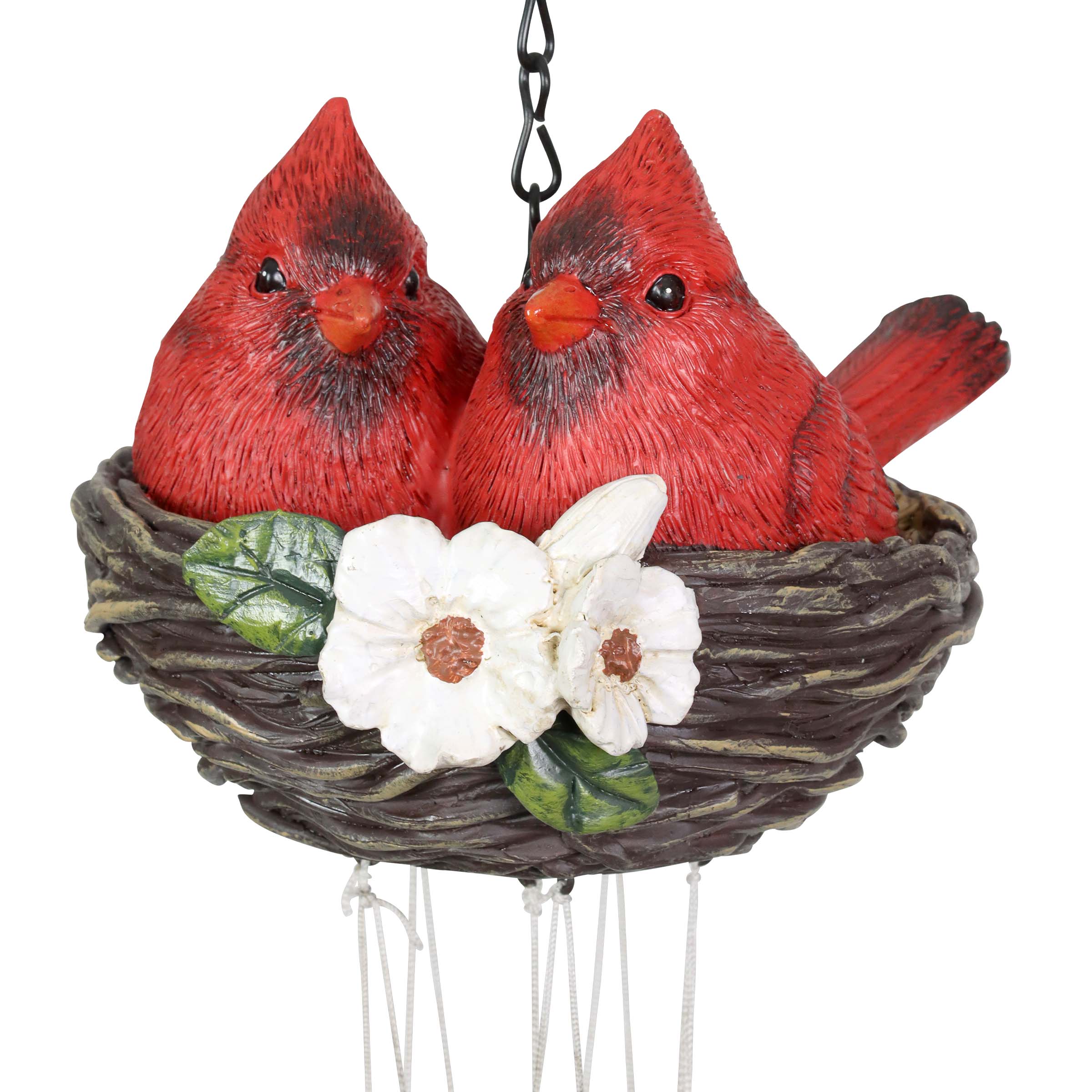Nesting Cardinals with Flowers Hand Painted Resin Hanging Wind Chime