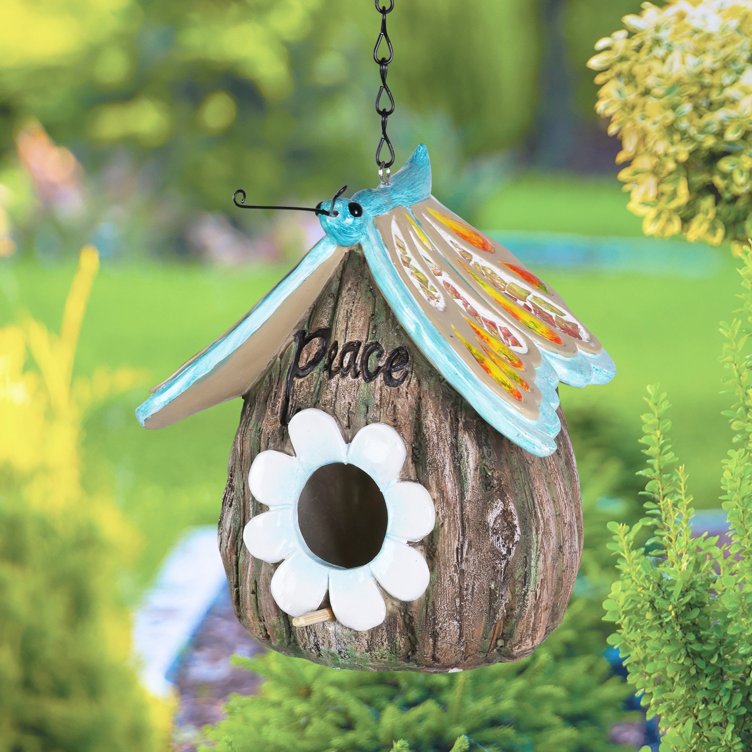 Butterfly Roof Peace Acorn Hanging Bird House - Thumbnail 4