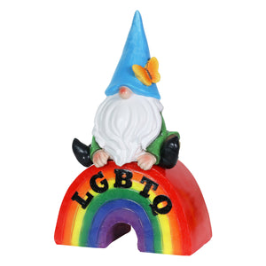 Gnome on a Glowing LGBTQ Rainbow Statuary with Automatic Timer, 7 by 11.5 Inches | Shop Garden Decor by Exhart