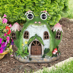 Solar Hand Painted Frog Fairy Garden House Statue, 10 by 8 Inches | Shop Garden Decor by Exhart