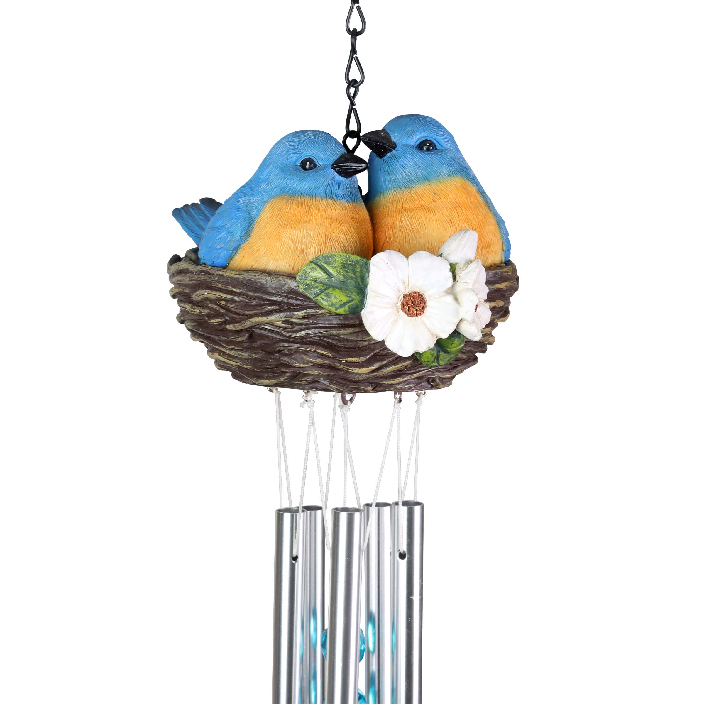 Nesting Blue Birds with Flowers Hand Painted Resin Hanging Wind Chime - Thumbnail 2
