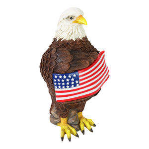 Solar Hand Painted Bald Eagle Garden Statue with Illuminating USA Flag, 7.5 by 12 Inches | Shop Garden Decor by Exhart