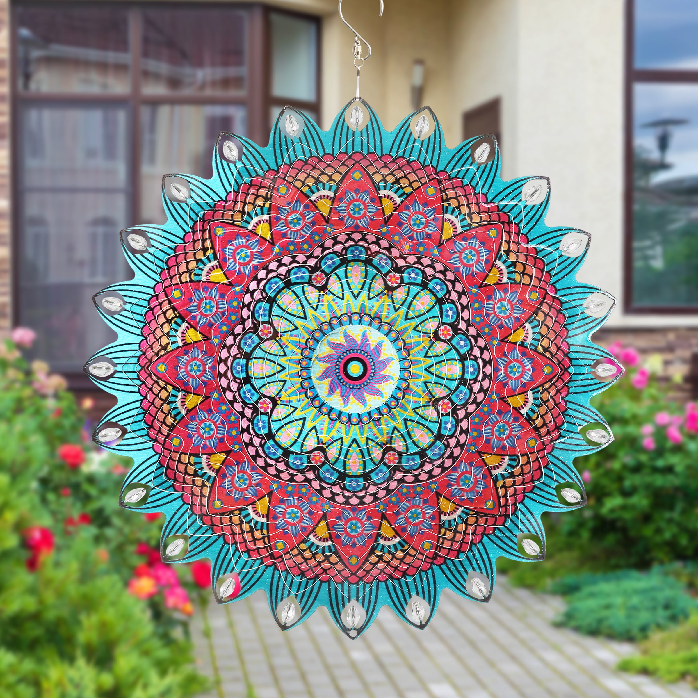 Laser Cut Mandala Hanging Wind Spinner with Bead Details - Thumbnail 2