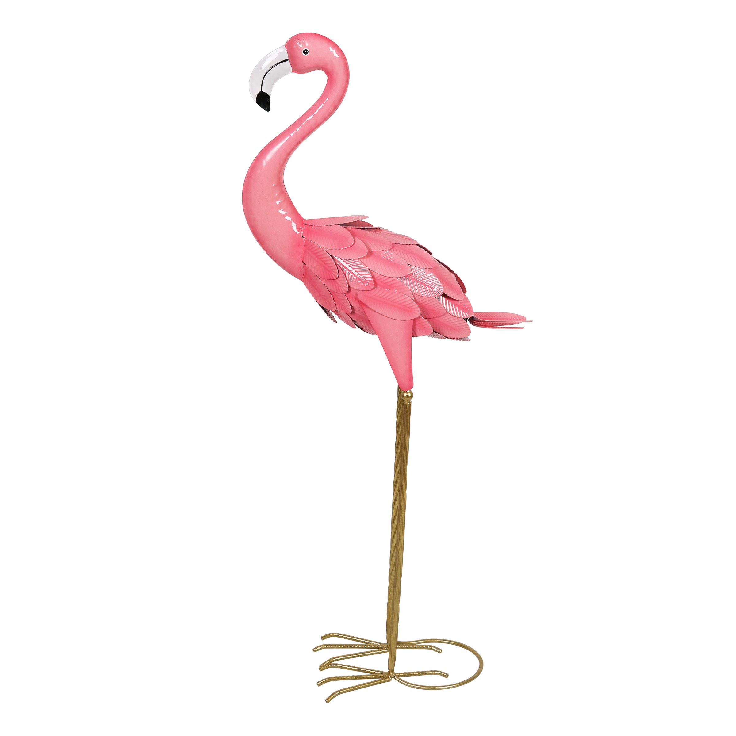 Pink Hand Painted Metal Garden Flamingo Statue