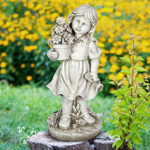 Solar Girl with a Flower Pot Garden Statue, 18 Inch | Shop Garden Decor by Exhart