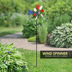 Patriotic Windmill Kinetic Spinner Garden Stake, 12 by 54 Inches | Shop Garden Decor by Exhart