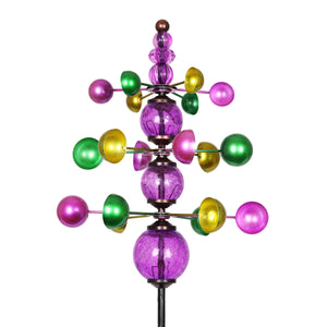 Three Tier Wind Spinner Garden Stake with Glass Crackle Balls in Purple, 14 by 48 Inches | Shop Garden Decor by Exhart