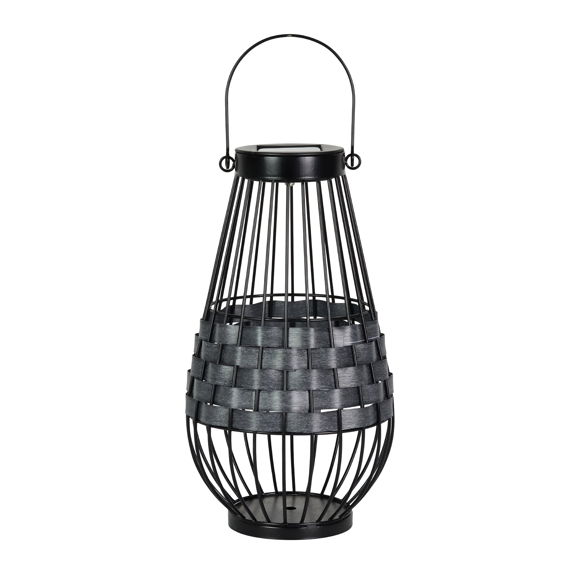 Solar Black Metal and Grey Plastic Rattan Lantern - Thumbnail 2