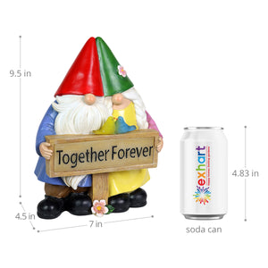 Solar Hand Painted Gnome Couple Garden Statue with Together Forever Sign, 4.5 by 9.5 Inches | Shop Garden Decor by Exhart