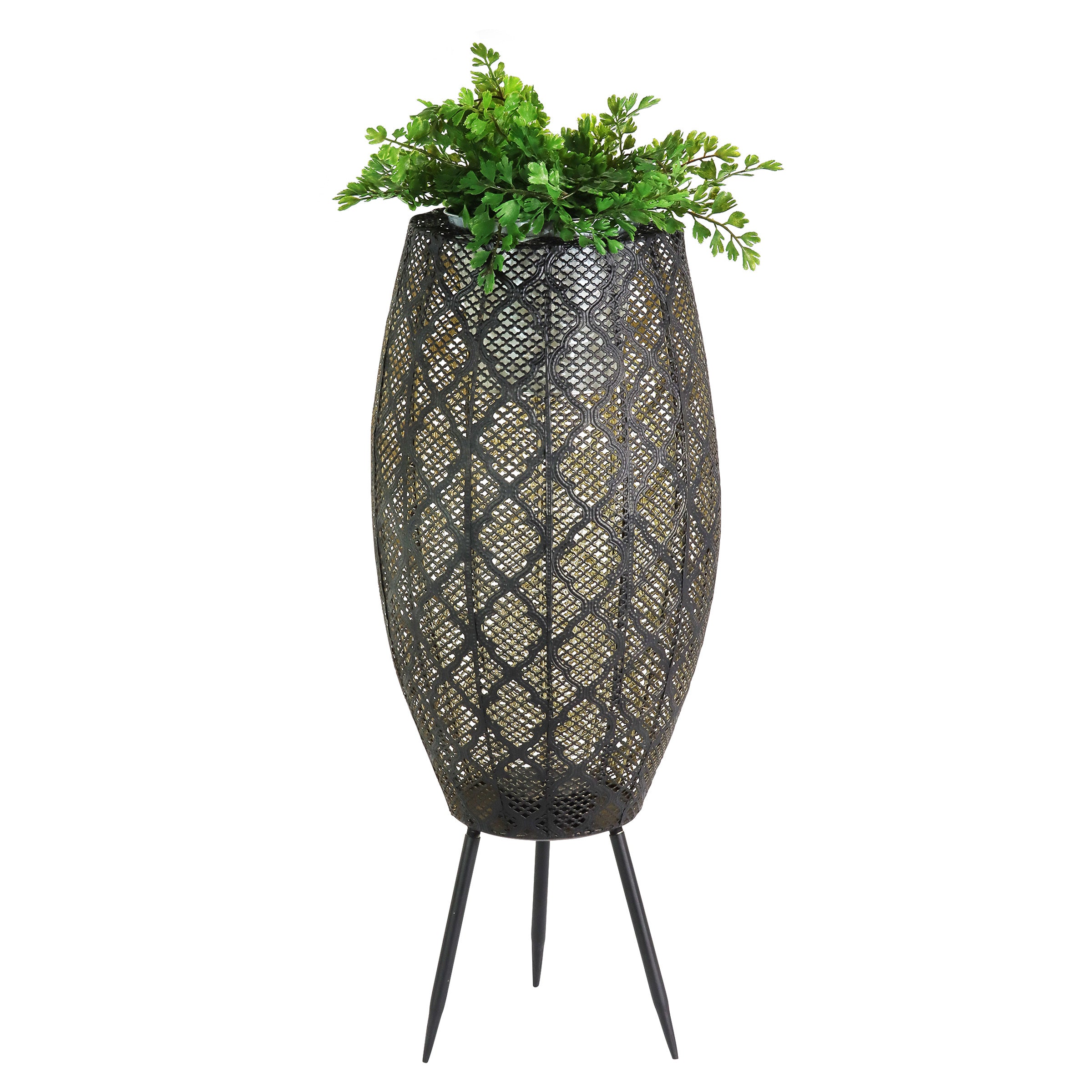 Black Metal Filigree Planter with 30 LED lights on a Battery Operated Timer - Thumbnail 5