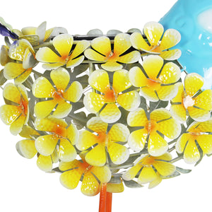 Solar Yellow Metal Song Bird with 38 LEDs in a Flower Body Garden Statue, 6 by 7.5 Inches | Shop Garden Decor by Exhart