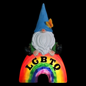 Gnome on a Glowing LGBTQ Rainbow Statuary with Automatic Timer, 7 by 11.5 Inches | Shop Garden Decor by Exhart