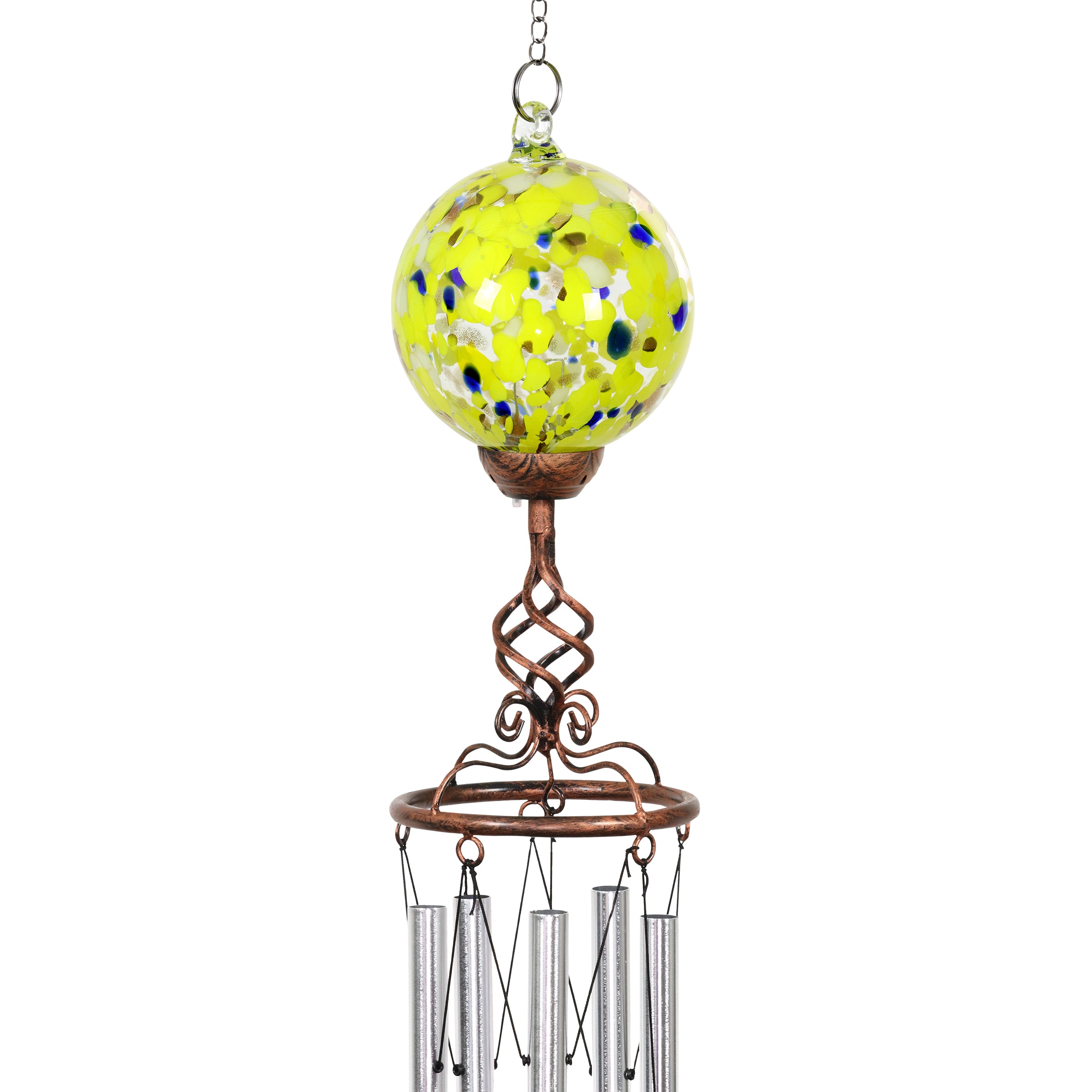 Solar Green Glass Ball Wind Chime with Metal Finial - Thumbnail 2