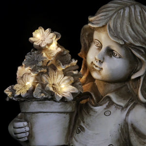 Solar Girl with a Flower Pot Garden Statue, 18 Inch | Shop Garden Decor by Exhart