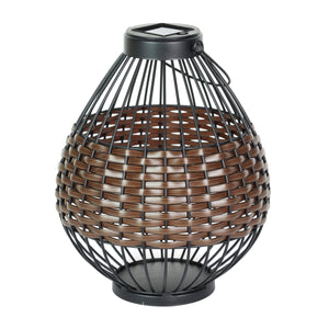 Solar Black Metal and Brown Plastic Rattan Lantern, 8.5 by 22 Inches | Shop Garden Decor by Exhart