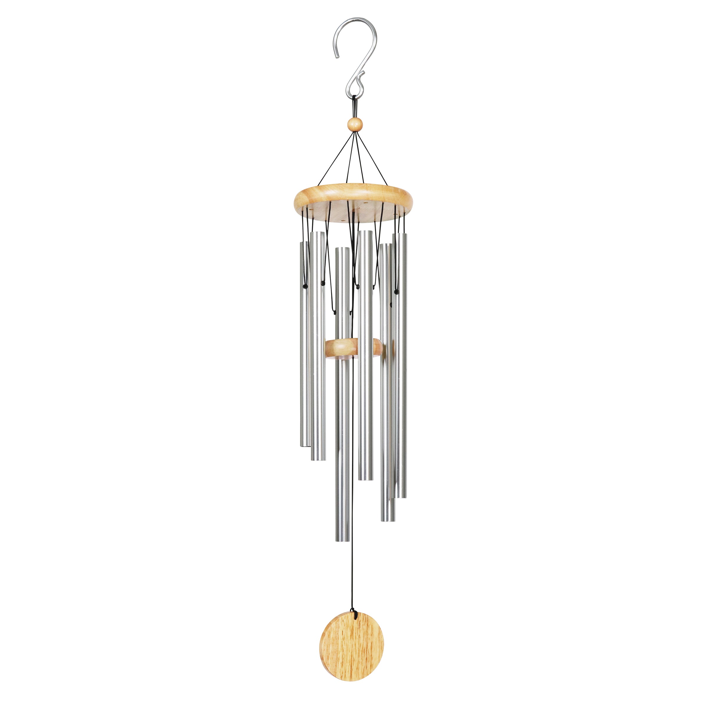 Exhart Hand Tuned Silver Metal Chime with Natural Wood Top and Charm