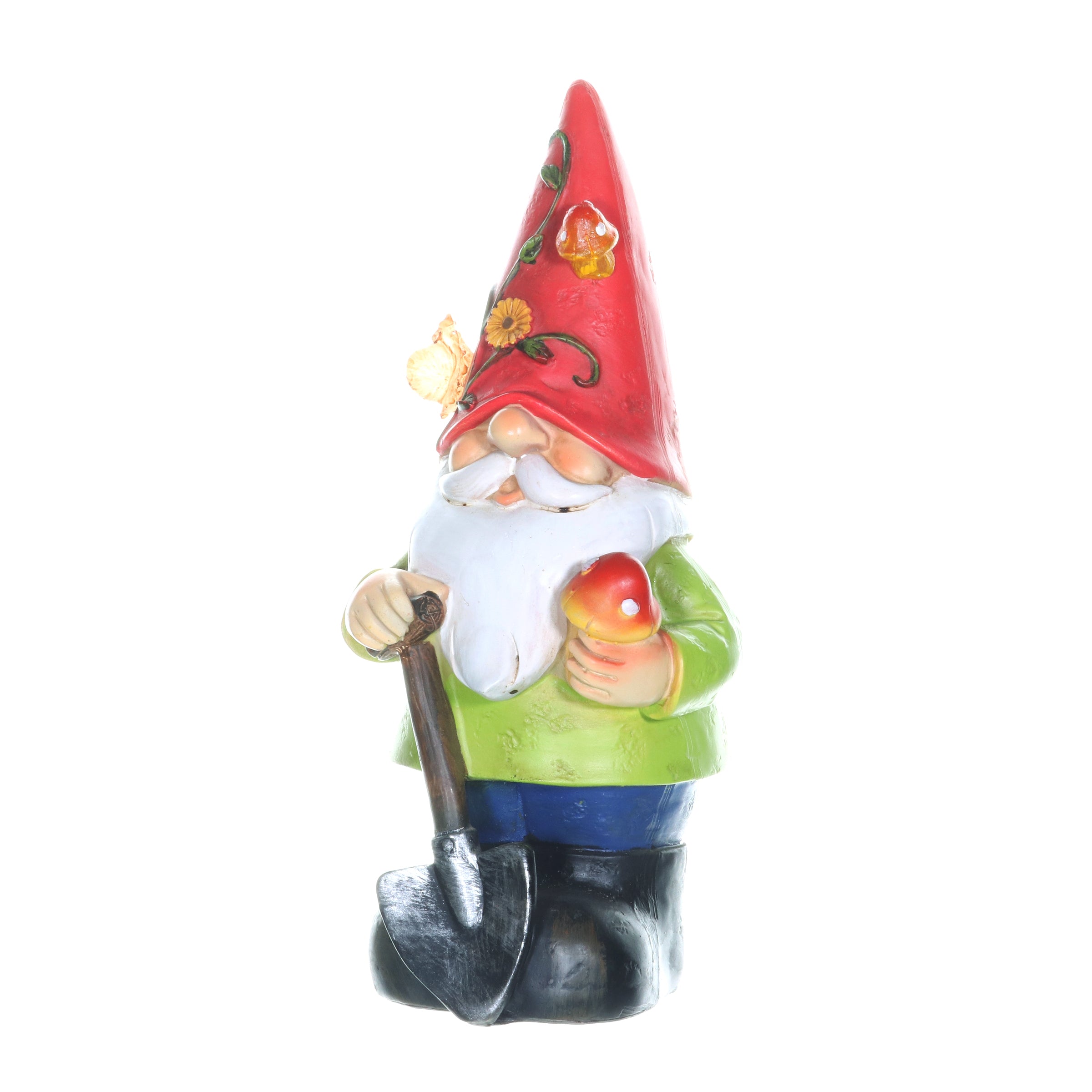 Solar Red Hat Roy Garden Gnome Statue with Shovel, 10 Inch | Shop Garden Decor by Exhart
