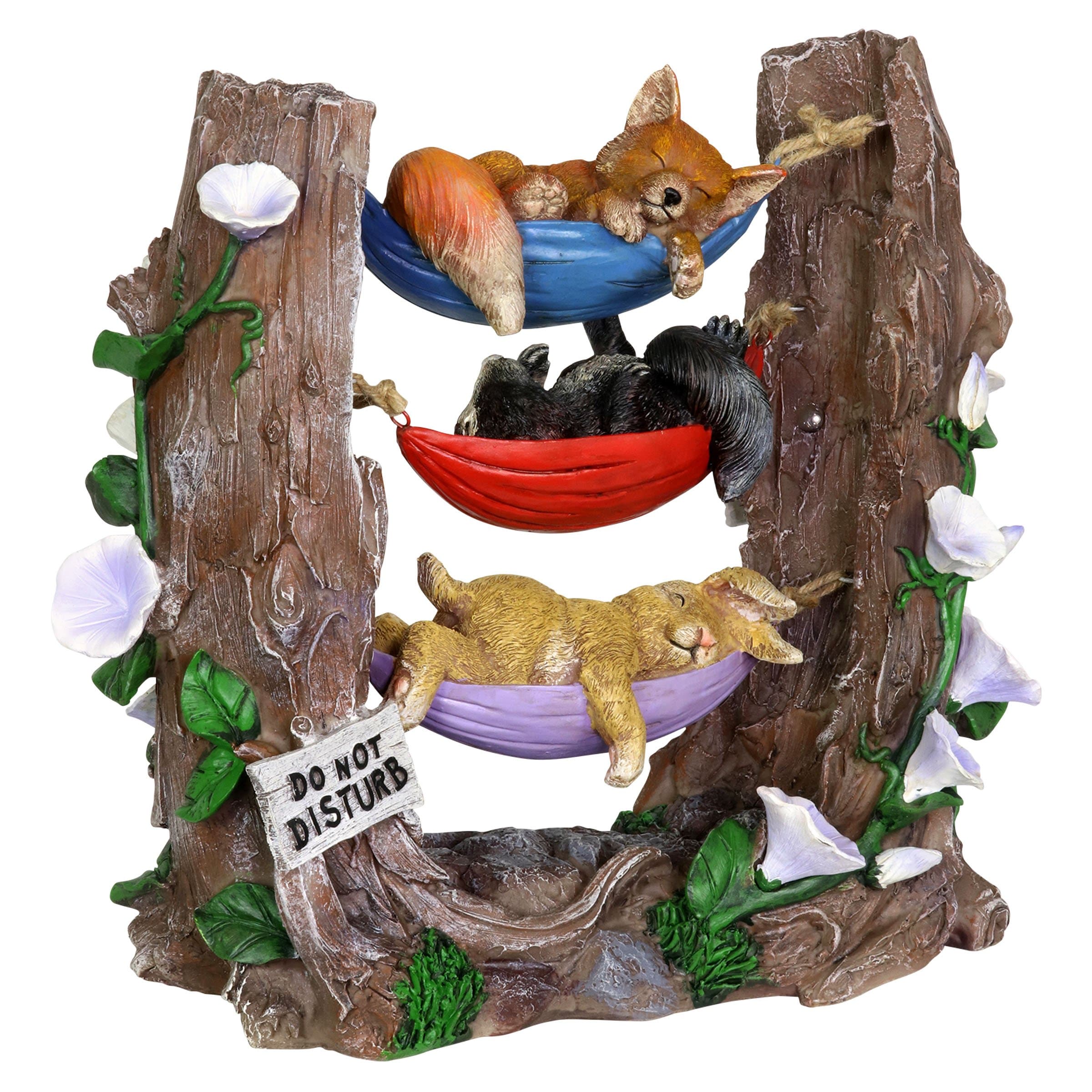 Solar Critters Napping in Three Hammocks Garden Statue