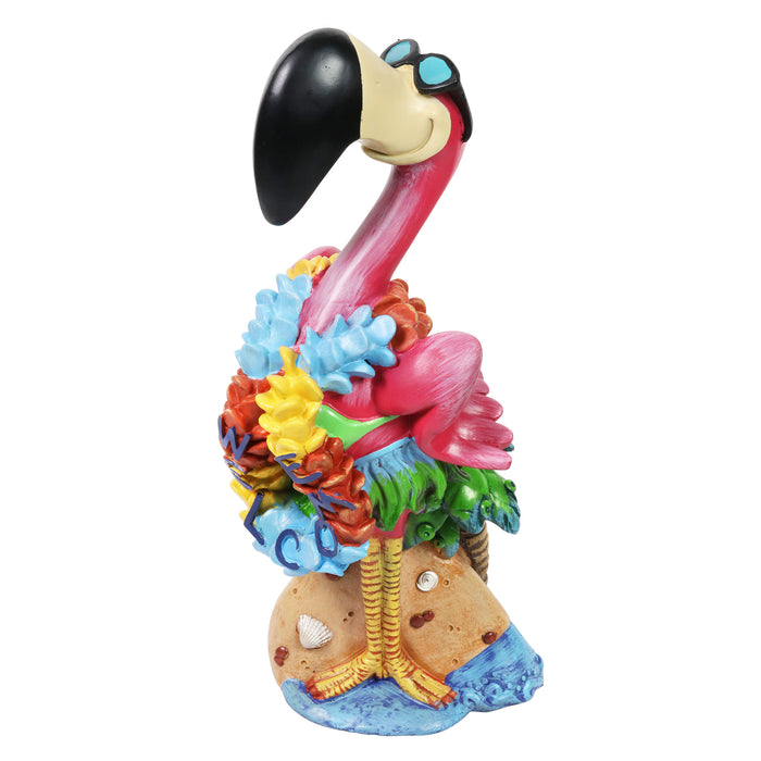 Beach Flamingo Garden Statue, 17 Inch